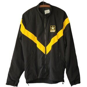 US Army Black and Gold Nylon Track Jacket Windbreaker Lined New Size M Long